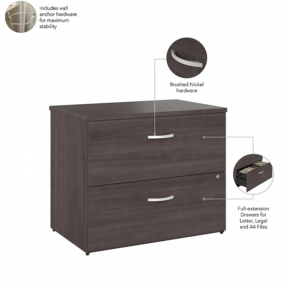 File Cabinets*Bush Business Furniture Studio A 2-Drawer Lateral File Cabinet, Locking, Letter/Legal, , 36" (SDF136SGSU-Z) Storm Gray
