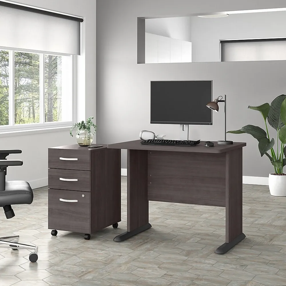 Computer Desks*Bush Business Furniture Studio A 36"W Small Computer Desk with 3 Drawer Mobile File Cabinet, (STA005SGSU) Storm Gray