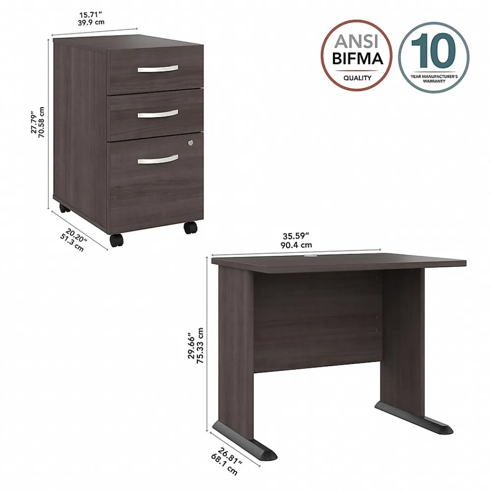 Computer Desks*Bush Business Furniture Studio A 36"W Small Computer Desk with 3 Drawer Mobile File Cabinet, (STA005SGSU) Storm Gray
