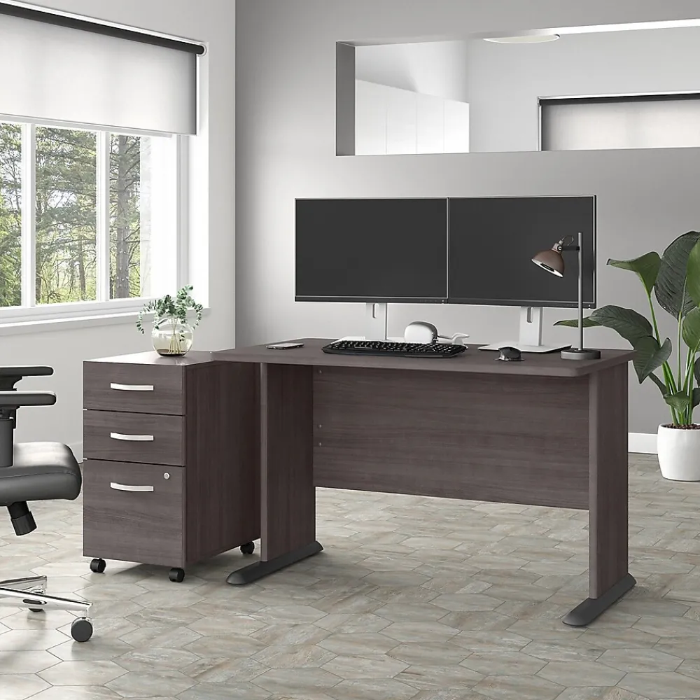 Office Desks*Bush Business Furniture Studio A 48"W Computer Desk with 3 Drawer Mobile File Cabinet, (STA001SGSU) Storm Gray