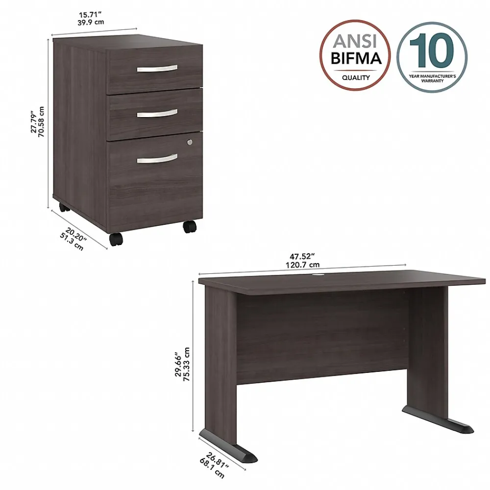 Office Desks*Bush Business Furniture Studio A 48"W Computer Desk with 3 Drawer Mobile File Cabinet, (STA001SGSU) Storm Gray