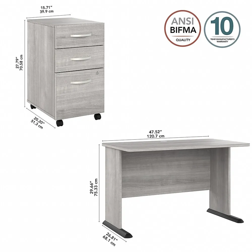 Computer Desks*Bush Business Furniture Studio A 48"W Computer Desk with 3 Drawer Mobile File Cabinet, (STA001PGSU) Platinum Gray