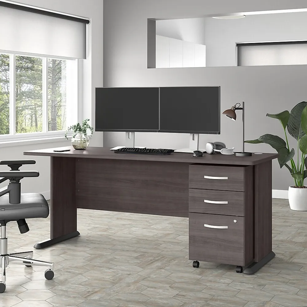 Computer Desks*Bush Business Furniture Studio A 72"W Computer Desk with 3 Drawer Mobile File Cabinet, Storm Gray (STA004SGSU)