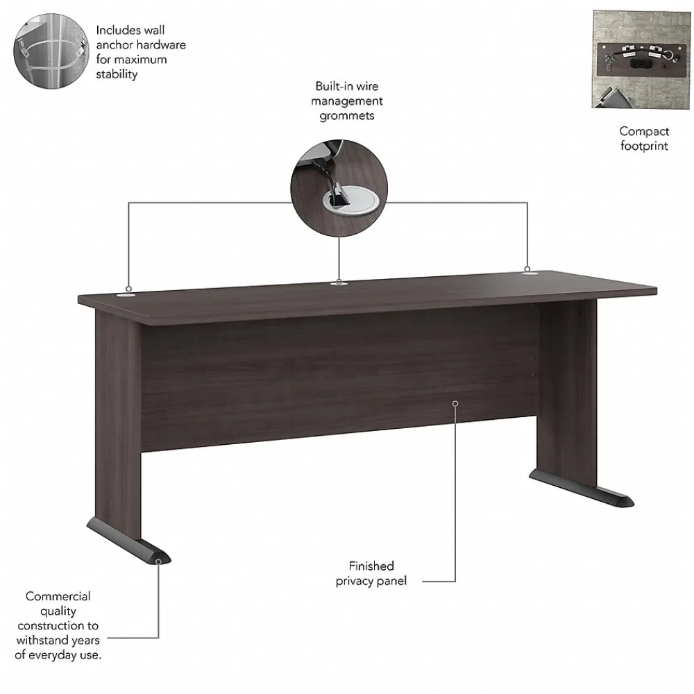 Computer Desks*Bush Business Furniture Studio A 72"W Computer Desk with 3 Drawer Mobile File Cabinet, Storm Gray (STA004SGSU)
