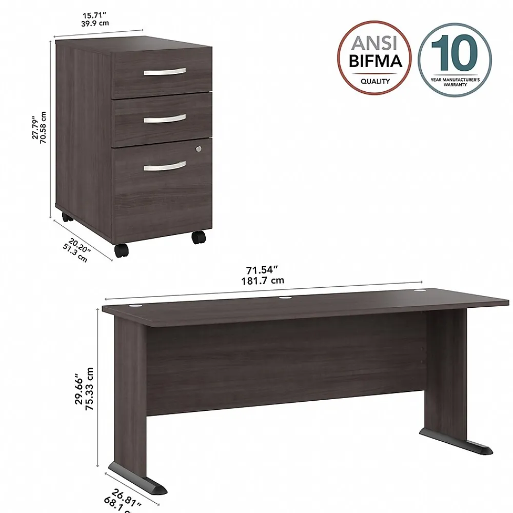 Computer Desks*Bush Business Furniture Studio A 72"W Computer Desk with 3 Drawer Mobile File Cabinet, Storm Gray (STA004SGSU)