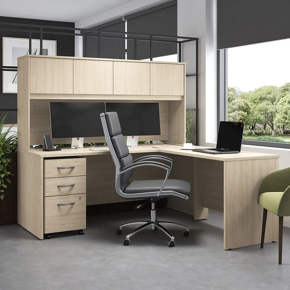 L-Desks*Bush Furniture Bush Business Furniture Studio C 72"W L Shaped Desk with Hutch and Mobile File Cabinet, Natural Elm (STC006NESU)
