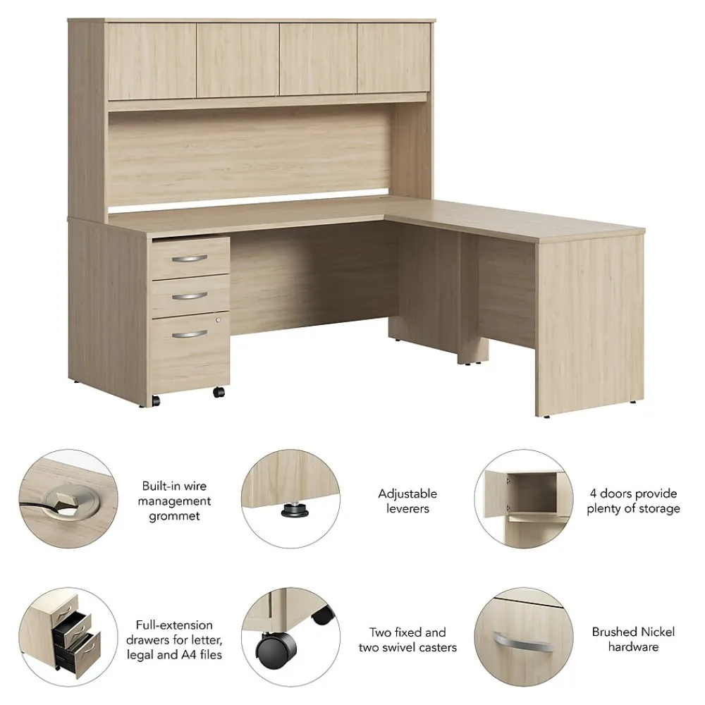 L-Desks*Bush Furniture Bush Business Furniture Studio C 72"W L Shaped Desk with Hutch and Mobile File Cabinet, Natural Elm (STC006NESU)