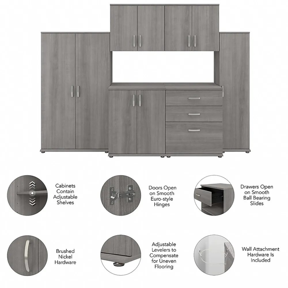 Storage Cabinets*Bush Business Furniture Universal 62" 6-Piece Modular Storage Set with 14 Shelves, Platinum Gray (UNS002PG)