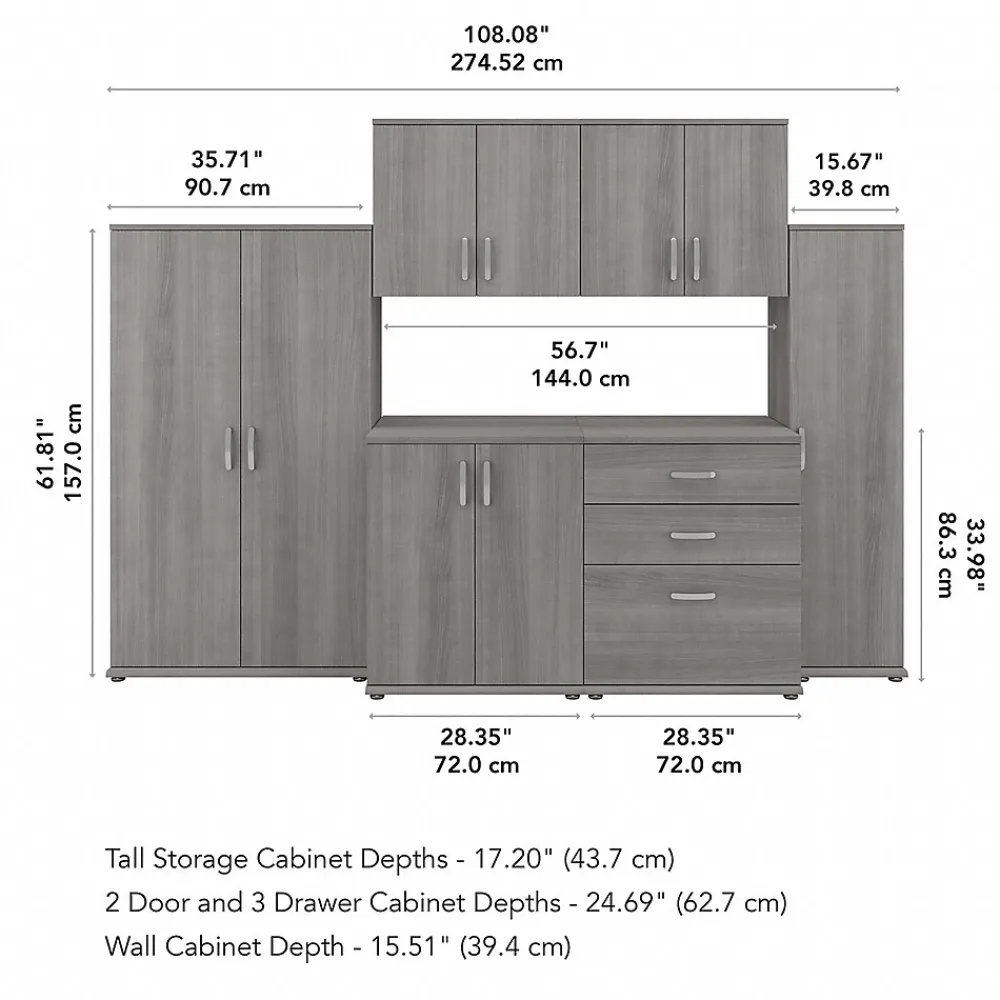 Storage Cabinets*Bush Business Furniture Universal 62" 6-Piece Modular Storage Set with 14 Shelves, Platinum Gray (UNS002PG)
