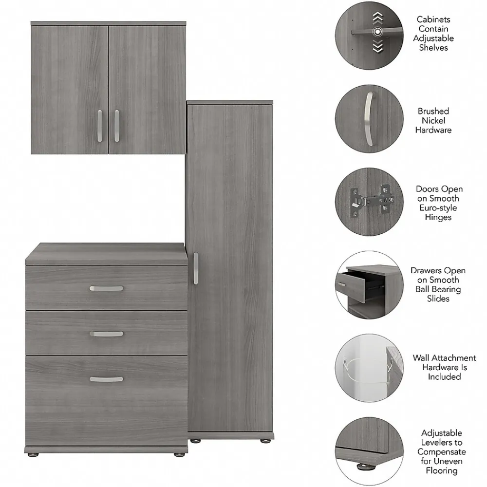 Storage Cabinets*Bush Business Furniture Universal 62" 3-Piece Modular Storage Set with 5 Shelves, Platinum Gray (UNS005PG)