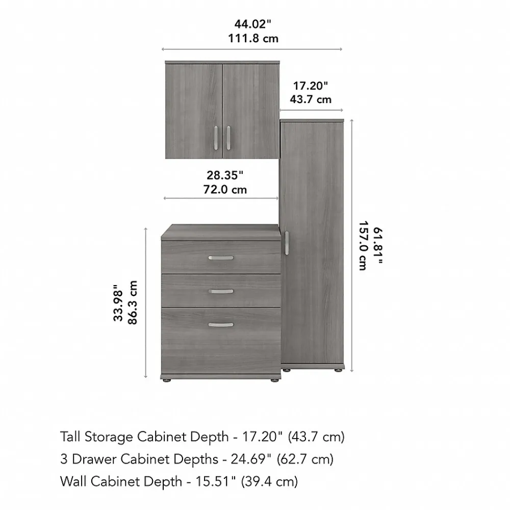 Storage Cabinets*Bush Business Furniture Universal 62" 3-Piece Modular Storage Set with 5 Shelves, Platinum Gray (UNS005PG)
