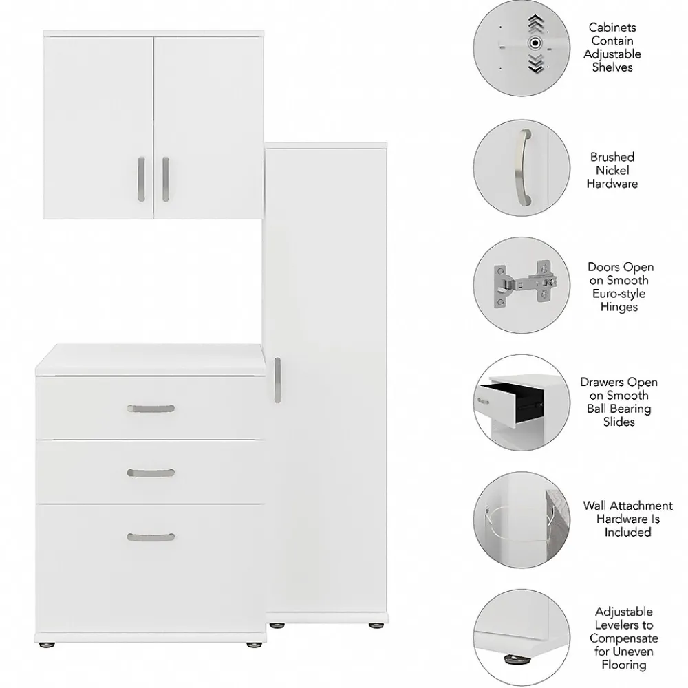 Storage Cabinets*Bush Business Furniture Universal 62" 3-Piece Modular Storage Set with 5 Shelves, White (UNS005WH)