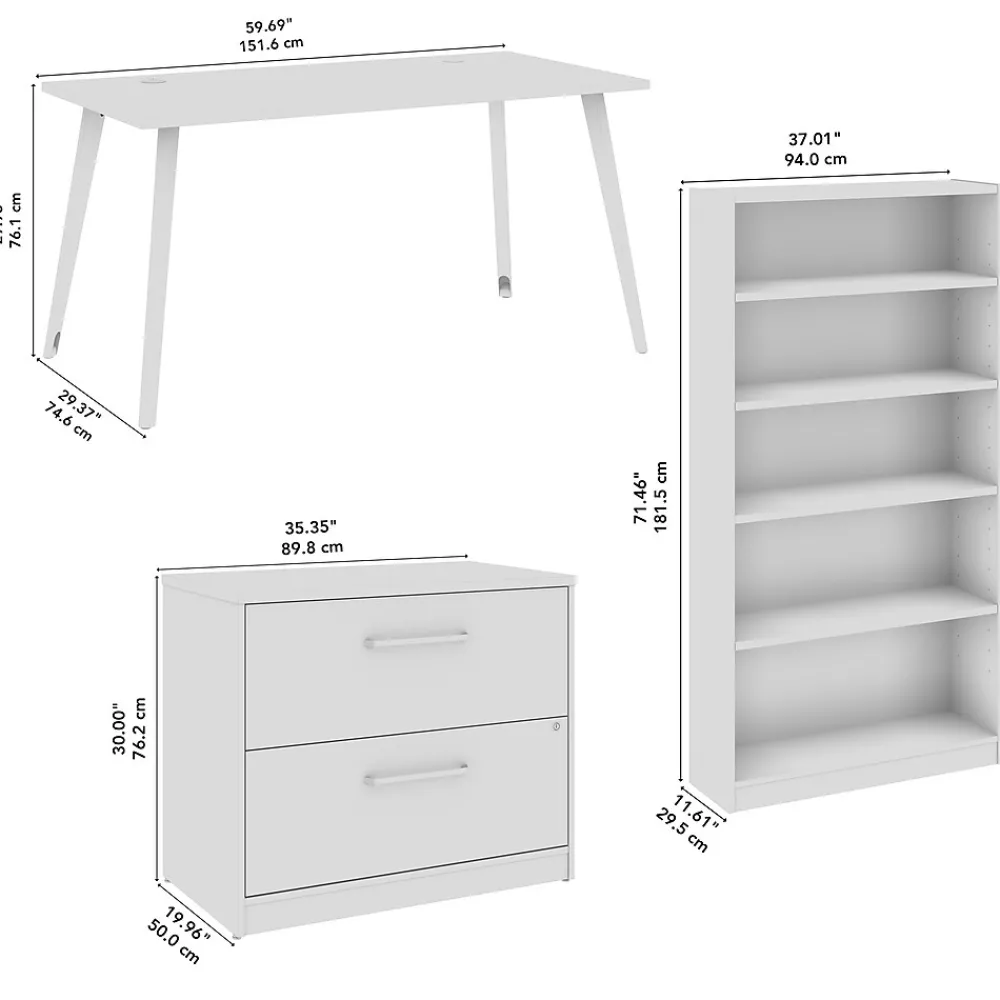 Office Desks*Bush Business Furniture Vista 60"W Desk with Lateral File Cabinet and Bookcase, Natural Elm (VST012NESU)