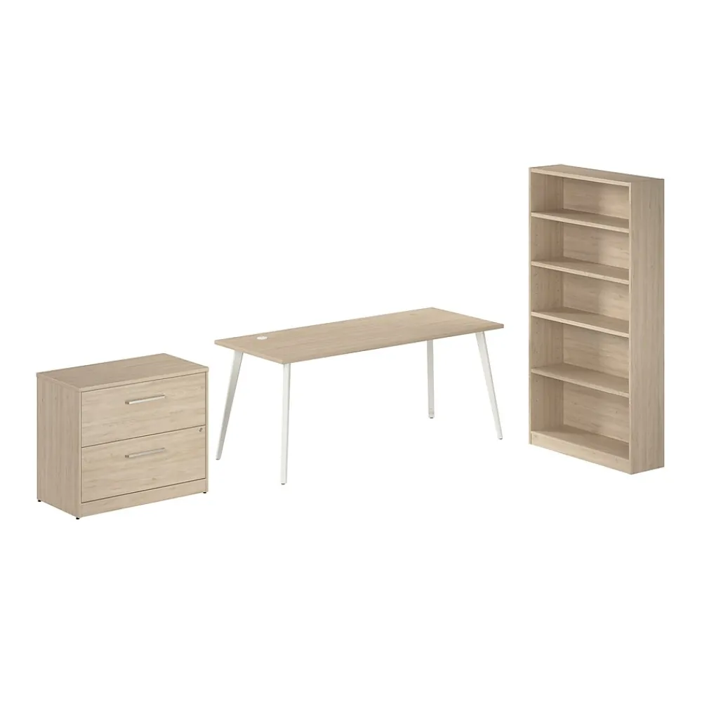 Office Desks*Bush Business Furniture Vista 72"W Desk with Lateral File Cabinet and Bookcase, Natural Elm (VST011NESU)