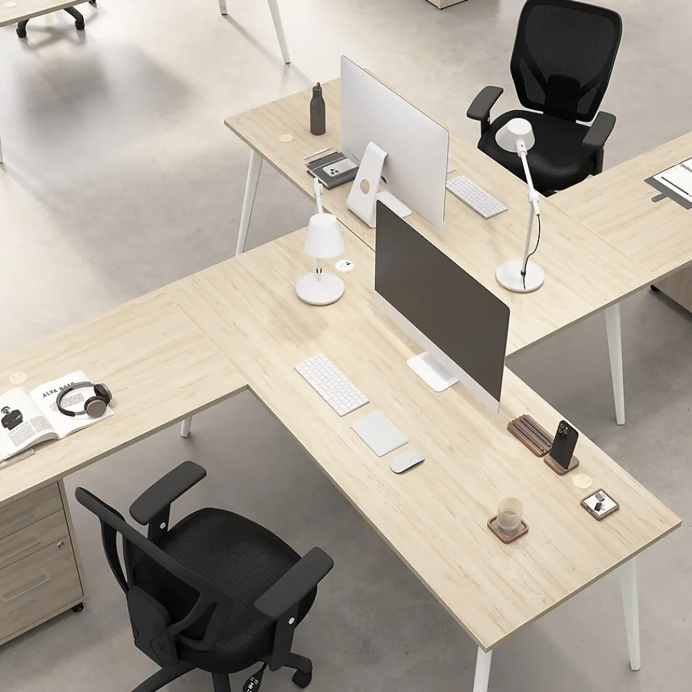 Office Desks*Bush Business Furniture Vista 72"W Desk with Lateral File Cabinet and Bookcase, Natural Elm (VST011NESU)