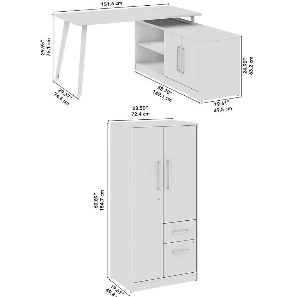 L-Desks*Bush Business Furniture Vista 60"W L Shaped Desk with Low Storage Cabinet and Wardrobe, Black Walnut (VST010BW)