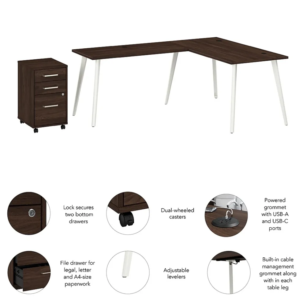 L-Desks*Bush Business Furniture Vista 60"W L Shaped Desk with Mobile File Cabinet, Black Walnut (VST008BWSU)