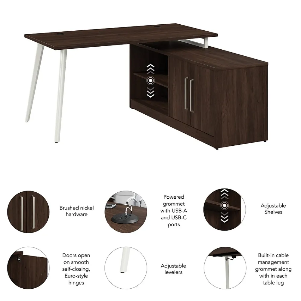 L-Desks*Bush Business Furniture Vista 60"W L Shaped Desk with Low Storage Cabinet, Black Walnut (VST006BW)