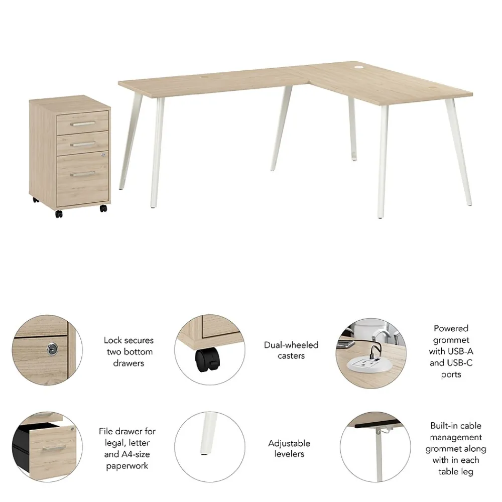 L-Desks*Bush Business Furniture Vista 60"W L Shaped Desk with Mobile File Cabinet, Natural Elm (VST008NESU)