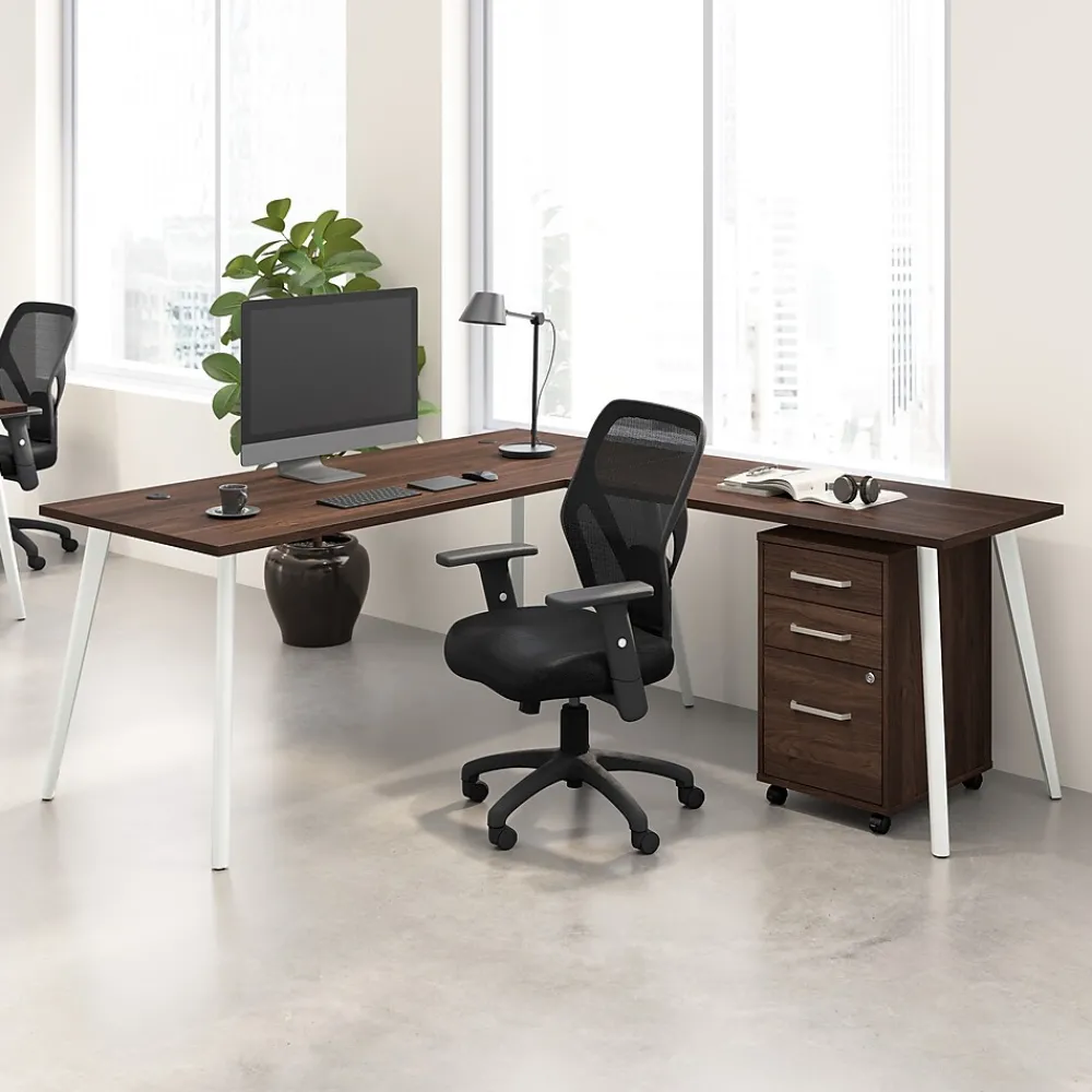 L-Desks*Bush Business Furniture Vista 72"W L Shaped Desk with Mobile File Cabinet, Black Walnut (VST007BWSU)