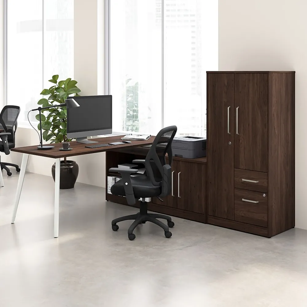 L-Desks*Bush Business Furniture Vista 72"W L Shaped Desk with Low Storage Cabinet and Wardrobe, Black Walnut (VST009BW)