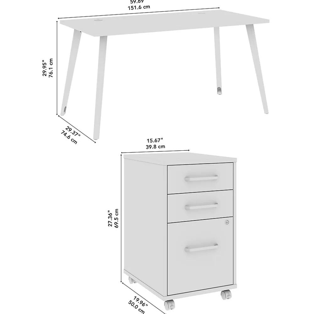 Office Desks*Bush Business Furniture Vista 60"W Desk with 3 Drawer Mobile File Cabinet, Natural Elm (VST002NESU)