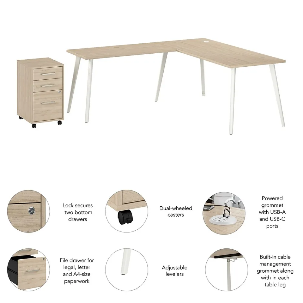 L-Desks*Bush Business Furniture Vista 72"W L Shaped Desk with Mobile File Cabinet, Natural Elm (VST007NESU)