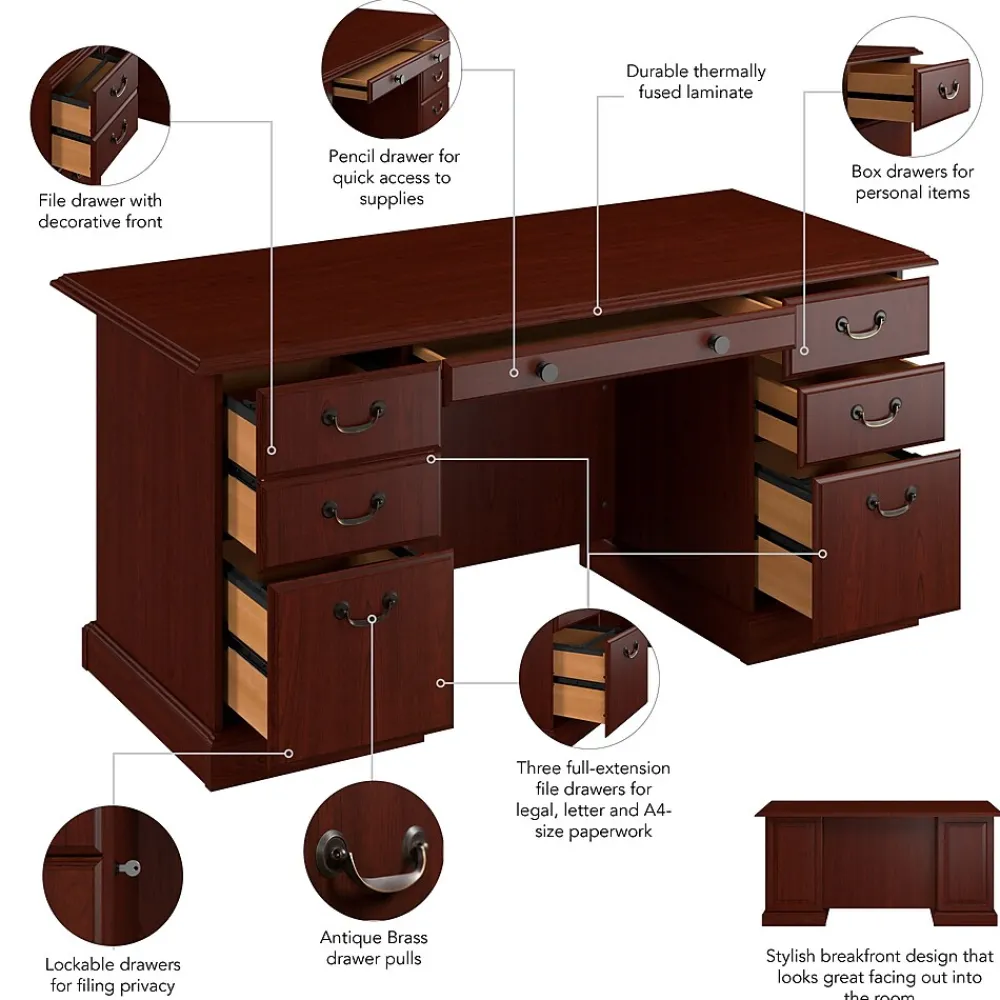 Computer Desks*Bush Business Furniture 66"W Arlington Executive Desk with Drawers, Harvest Cherry (WC65566-03K)