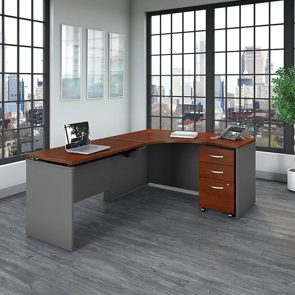 Standing Desks*Bush Business Furniture Westfield 60"W Left Hand 3 Position Sit to Stand L Desk w/ File Cabinet, Hansen Cherry (SRC127HCSU) Hansen Cherry/Graphite