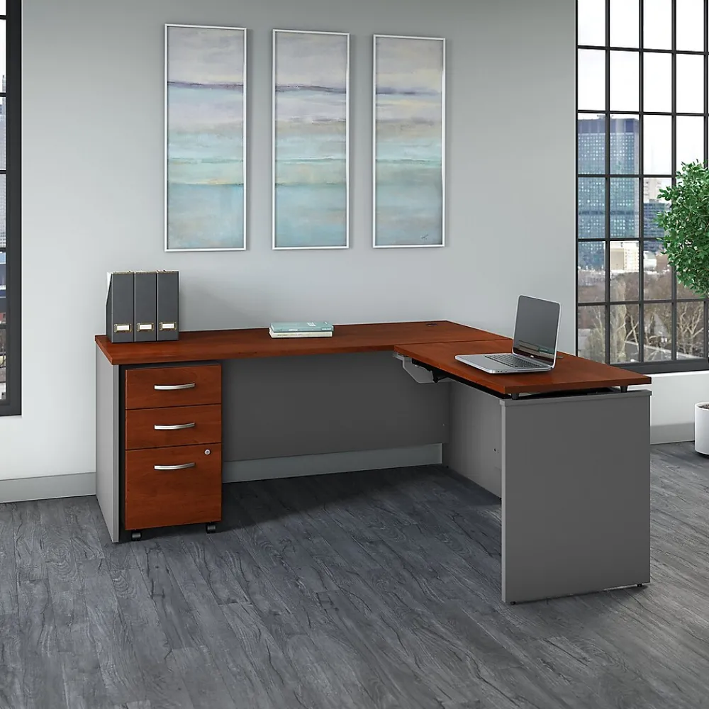 Standing Desks*Bush Business Furniture Westfield 72"W 3 Position Sit to Stand L Desk with Mobile File Cabinet, Hansen Cherry (SRC125HCSU) Hansen Cherry/Graphite