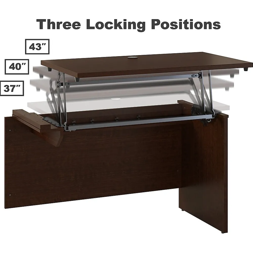 Standing Desks*Bush Business Furniture Westfield 72"W 3 Position Bow Front Sit to Stand L Desk w/ File Cabinet, (SRC126MRSU) Mocha Cherry