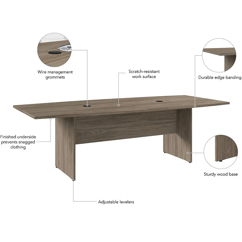 Conference Room Tables*Bush Business Furniture 96W x 42D Boat Shaped Conference Table with Wood Base, Modern Hickory (99TB9642MHK)