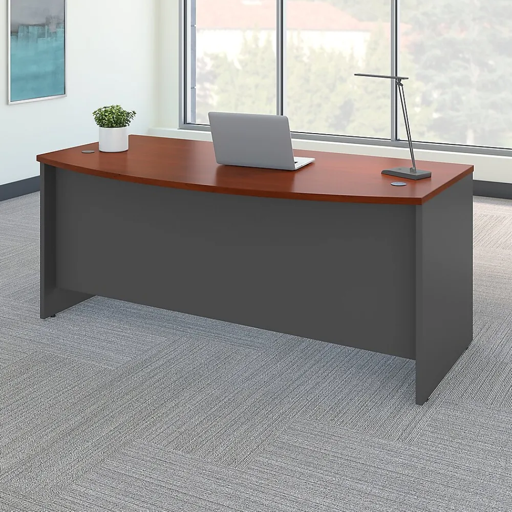 Office Desks*Bush Business Furniture Westfield 72"W Bow Front Desk, Gray (WC24446) Hansen Cherry/Graphite