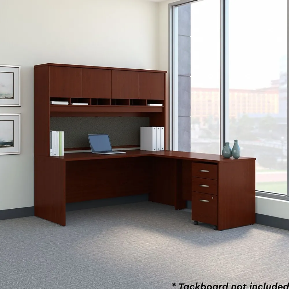 L-Desks*Bush Business Furniture Westfield 72W L Shaped Desk with Hutch and Mobile File Cabinet, (SRC0018MASU) Mahogany