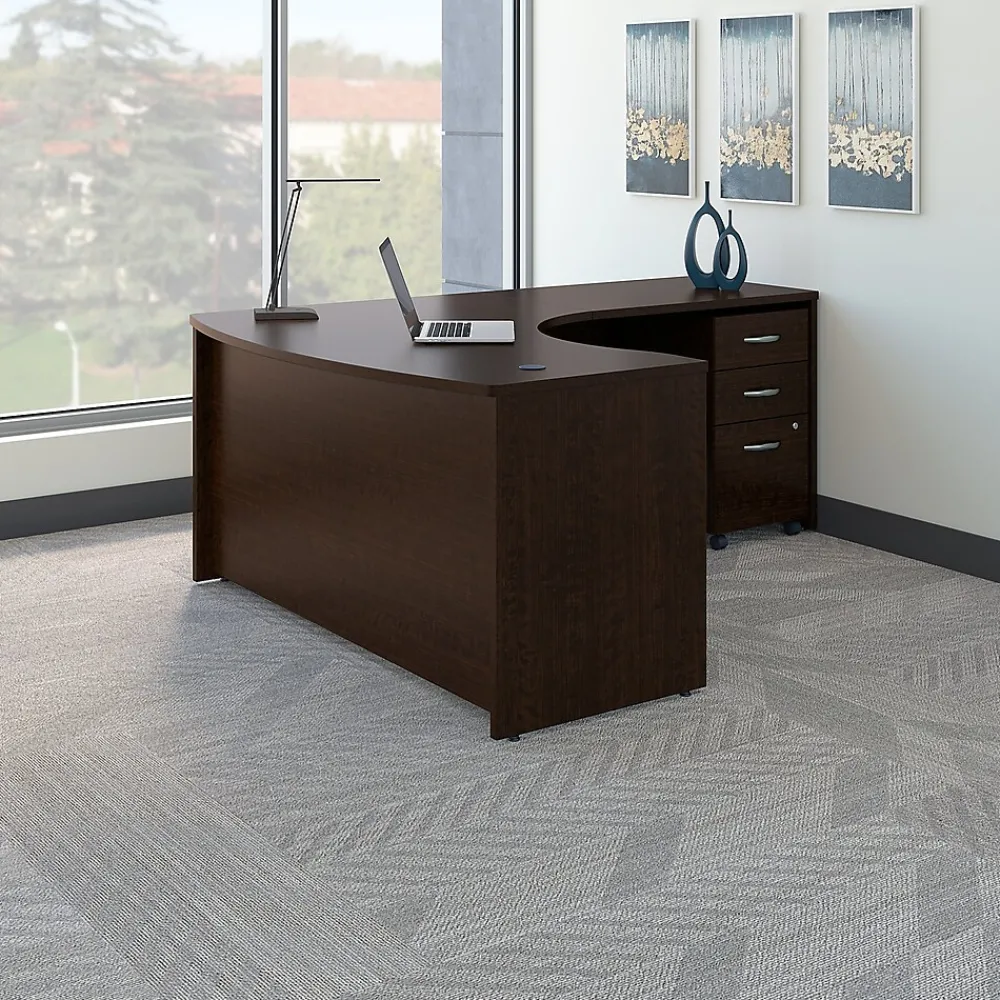 Corner Desks*Bush Business Furniture Westfield Right Handed L Shaped Desk with Mobile File Cabinet, (SRC007MRRSU) Mocha Cherry