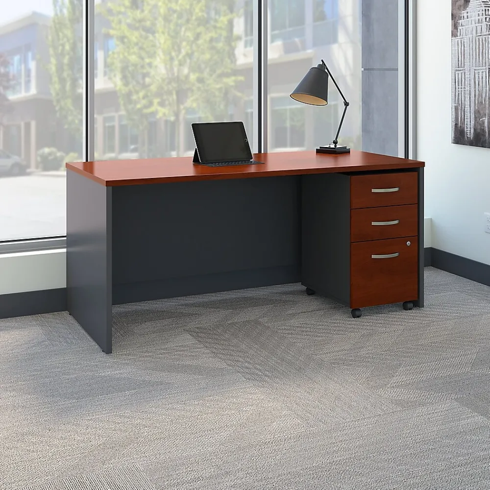 Computer Desks*Bush Business Furniture Westfield 66W x 30D Office Desk with Mobile File Cabinet, (SRC015HCSU) Hansen Cherry