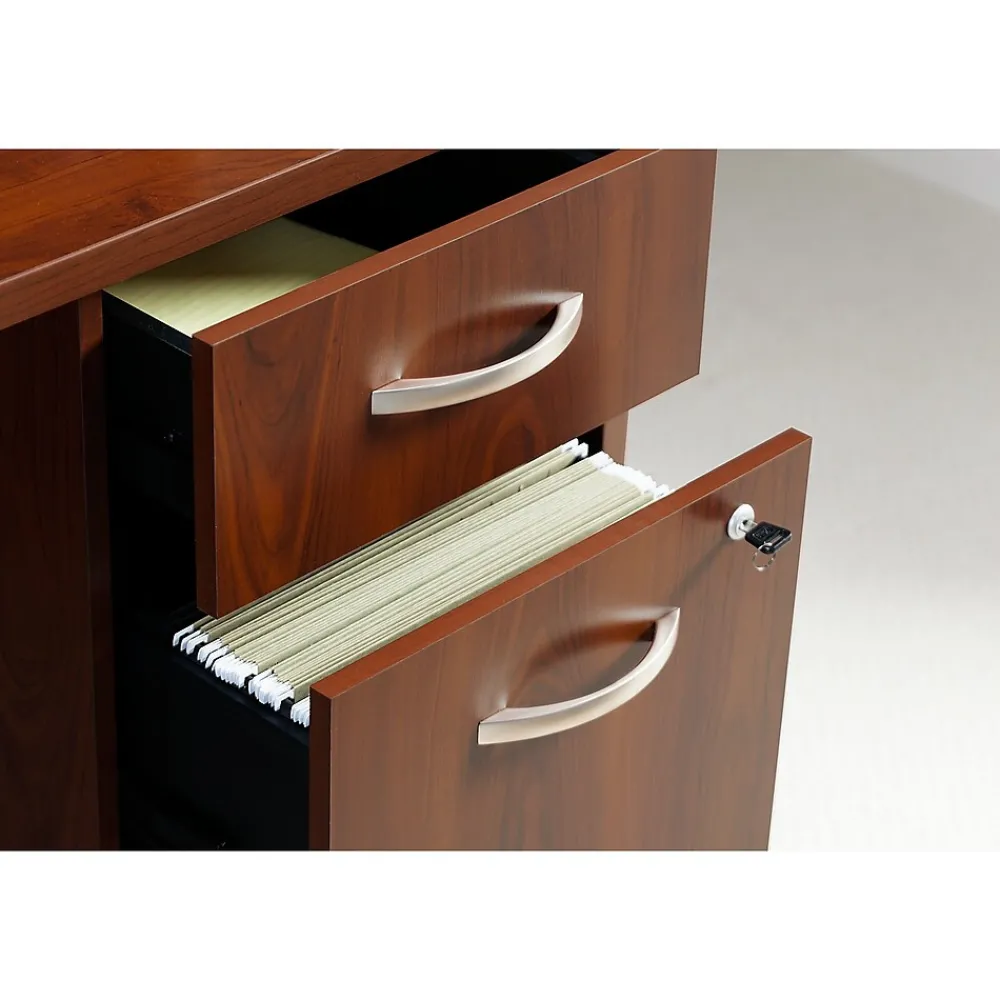 L-Desks*Bush Business Furniture Westfield Bow Front Right Handed L Shaped Desk w/ 2 Mobile Pedestals, Hansen Cherry (SRC034HCRSU)