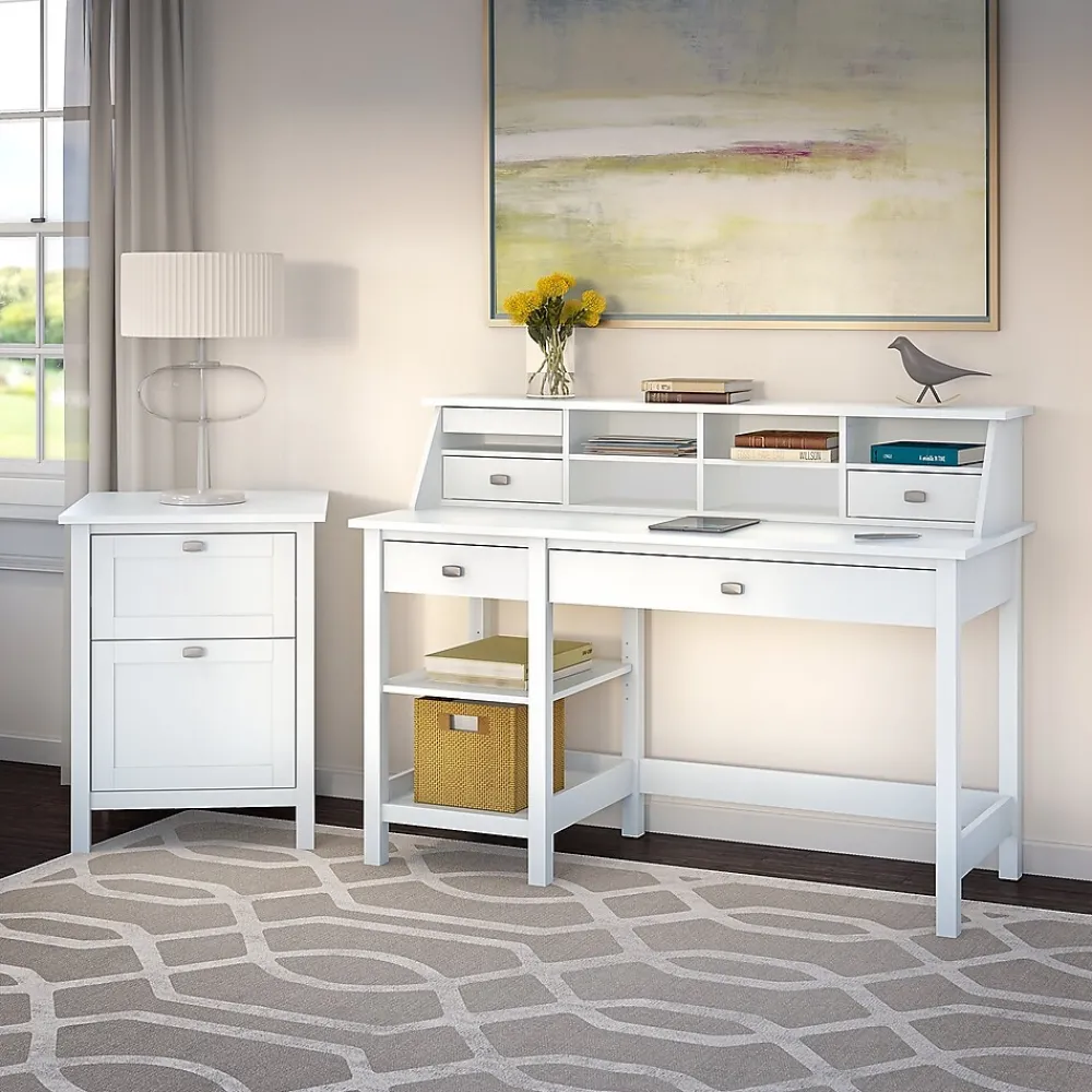 Computer Desks*Bush Furniture Broadview 54"W Computer Desk with Shelves, Pure White (BDD154WH-03)