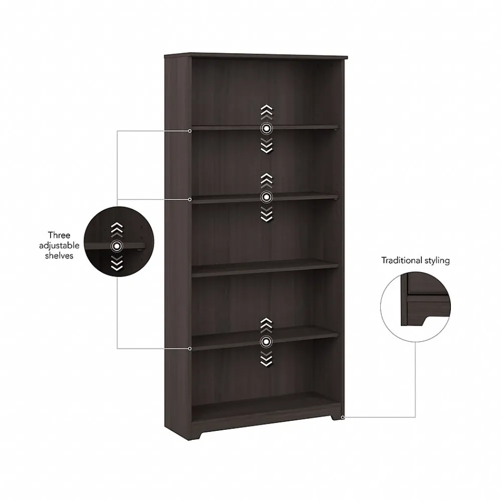 Bookcases*Bush Furniture Cabot 66" 5-Shelf Bookcase with Adjustable Shelves, (WC31766) Heather Gray