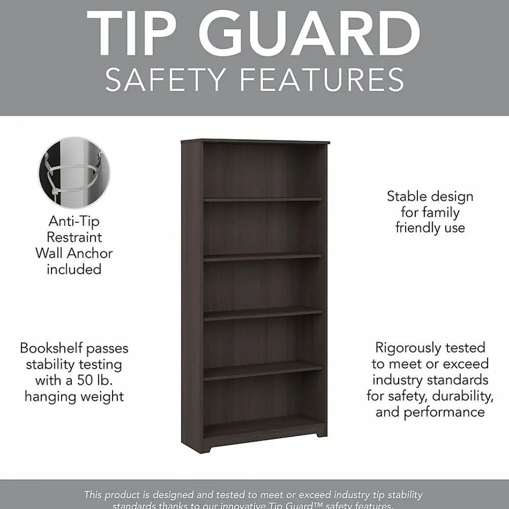 Bookcases*Bush Furniture Cabot 66" 5-Shelf Bookcase with Adjustable Shelves, (WC31766) Heather Gray