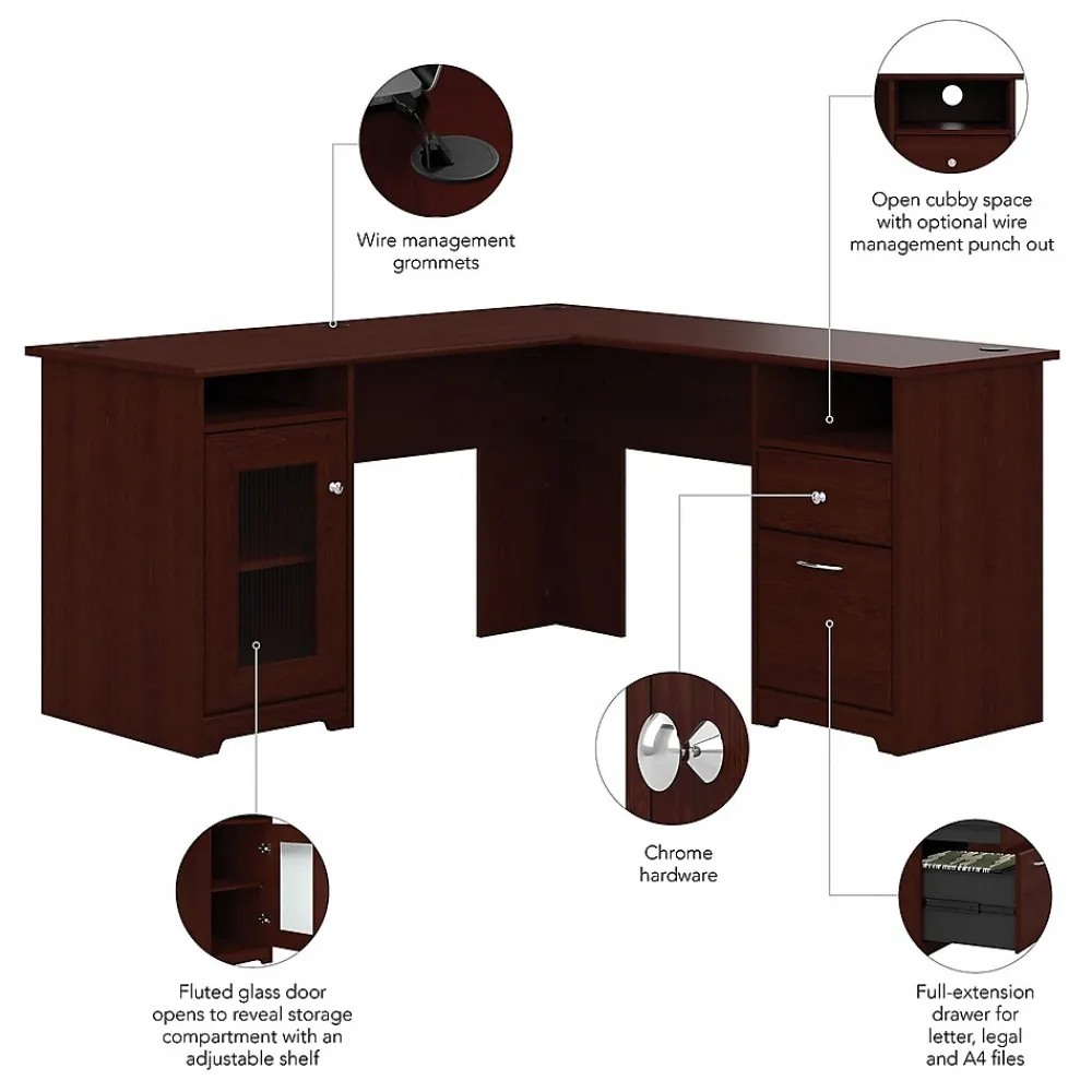 Corner Desks*Bush Furniture Cabot L Shaped Desk, (WC31430K) Harvest Cherry