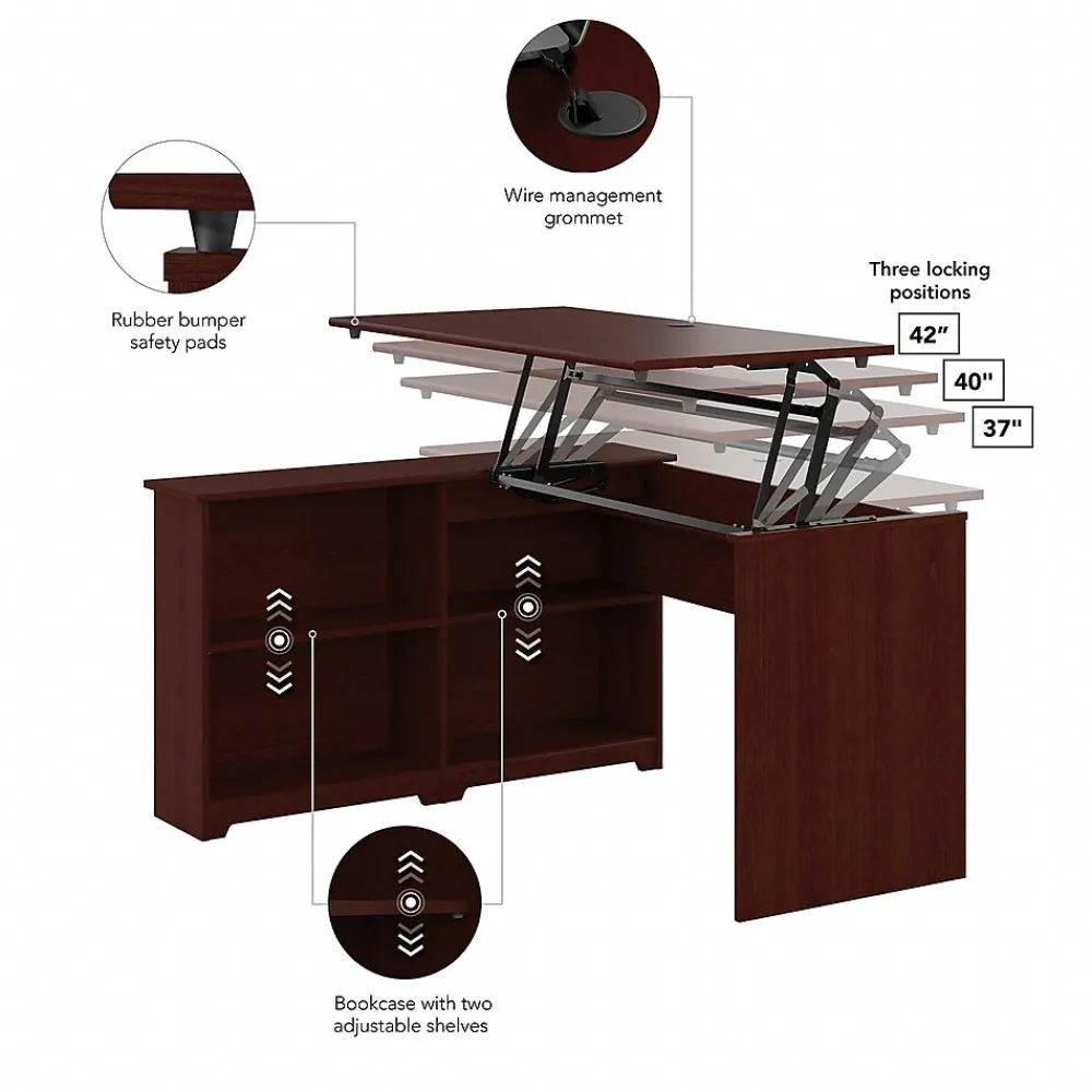 Standing Desks*Bush Furniture Cabot 52"W 3 Position Sit to Stand Corner Bookshelf Desk, Harvest Cherry (WC31416)