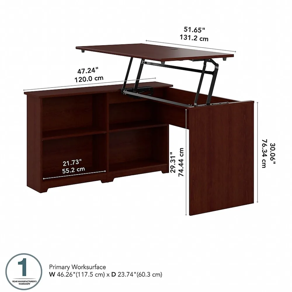 Standing Desks*Bush Furniture Cabot 52"W 3 Position Sit to Stand Corner Bookshelf Desk, Harvest Cherry (WC31416)