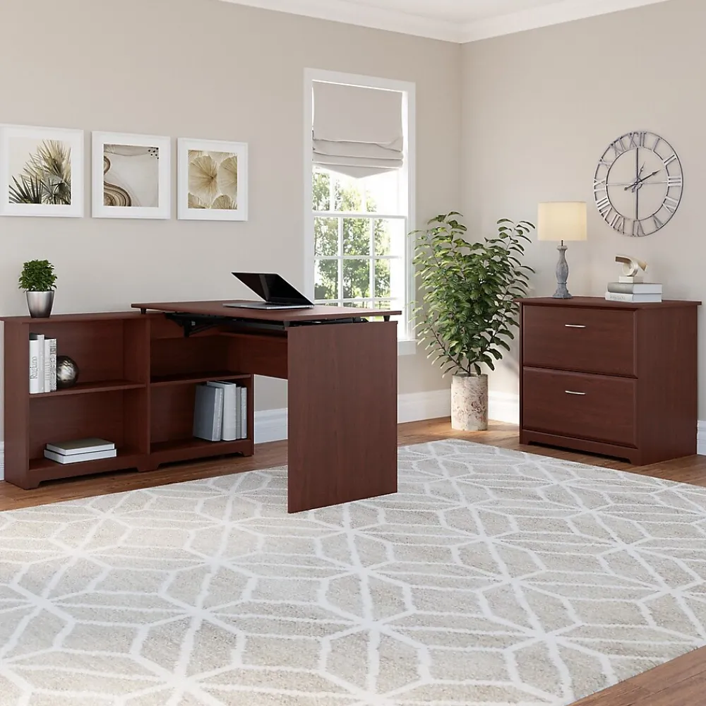 Standing Desks*Bush Furniture Cabot 52"W 3 Position Sit to Stand Corner Bookshelf Desk, Harvest Cherry (WC31416)