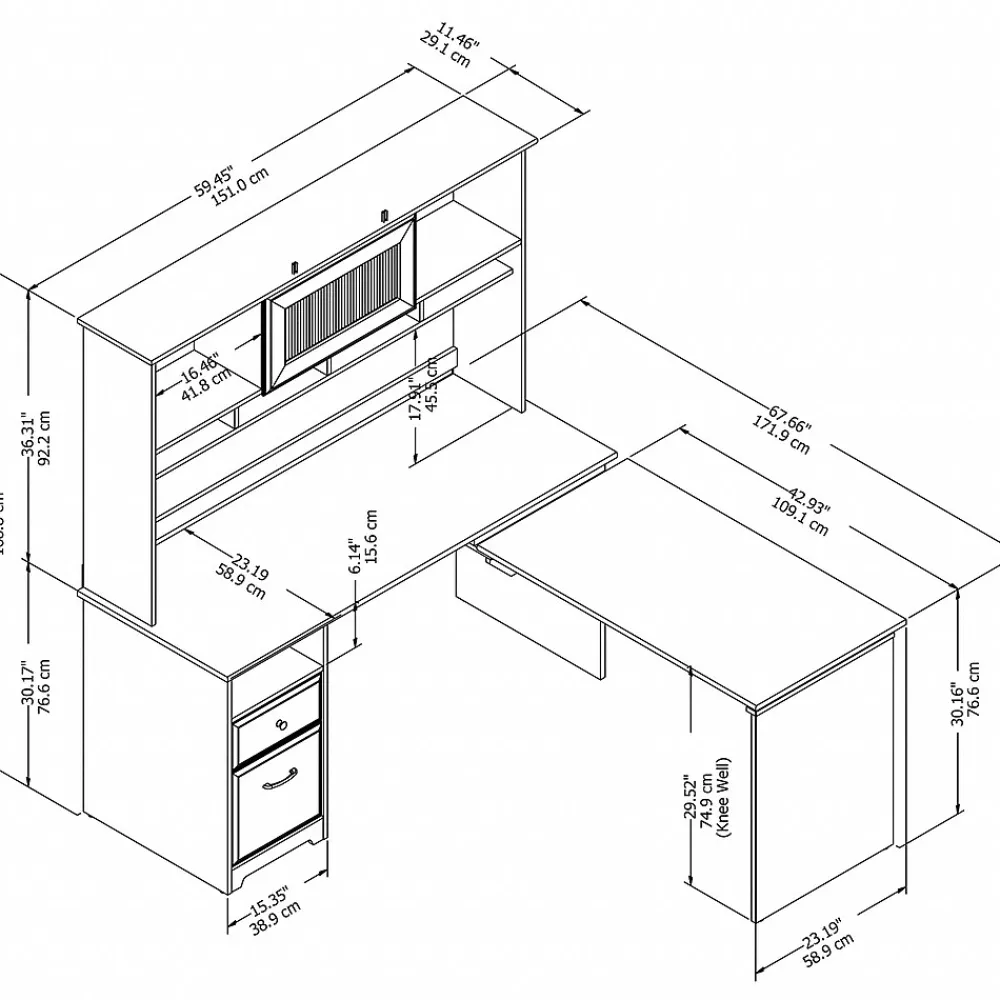 Standing Desks*Bush Furniture Cabot 60"W 3 Position Sit to Stand L Shaped Desk with Hutch, Espresso Oak (CAB045EPO)