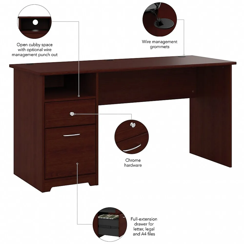 Office Desks*Bush Furniture Cabot 60"W Computer Desk with Drawers, (WC31460-03) Harvest Cherry