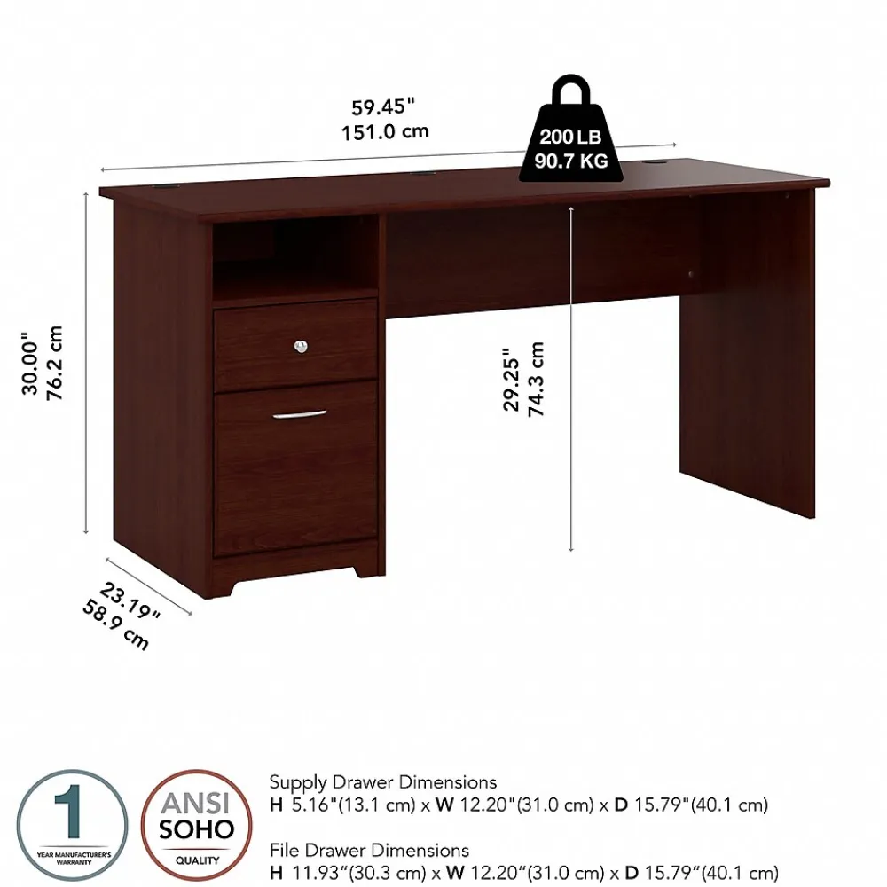 Office Desks*Bush Furniture Cabot 60"W Computer Desk with Drawers, (WC31460-03) Harvest Cherry