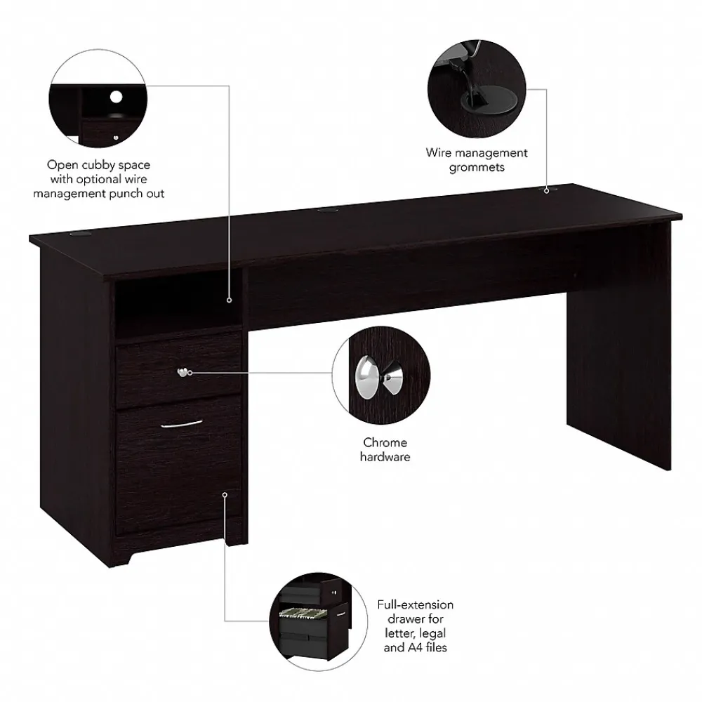 Computer Desks*Bush Furniture Cabot 72"W Computer Desk with Drawers, (WC31872) Espresso Oak