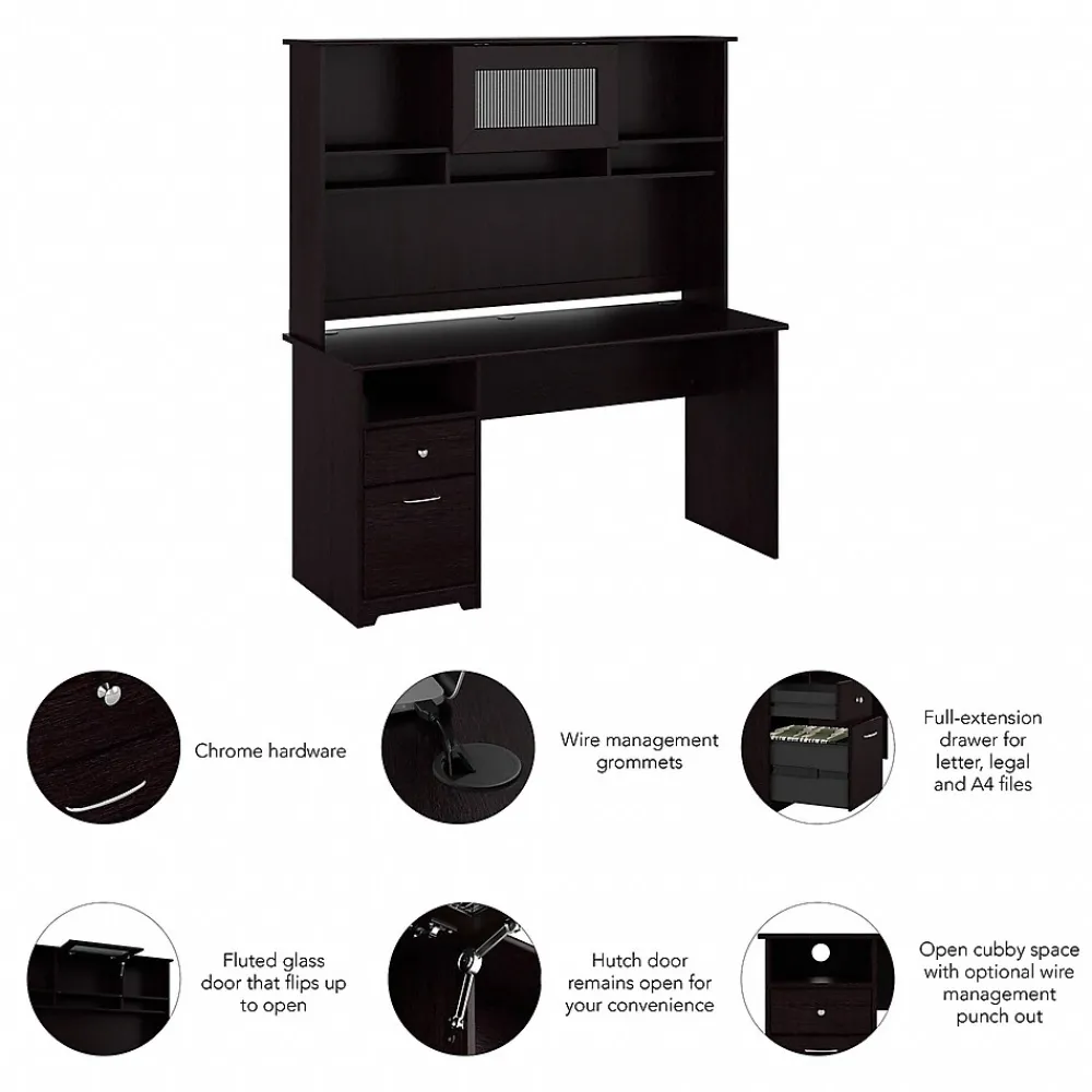 Computer Desks*Bush Furniture Cabot 60"W Computer Desk with Hutch, (CAB042EPO) Espresso Oak