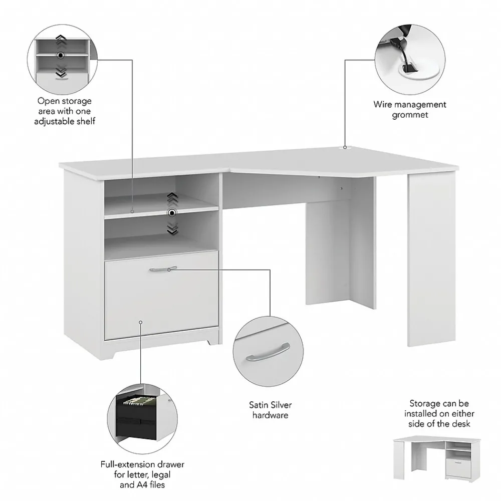 Corner Desks*Bush Furniture Cabot 60"W Corner Desk with Storage, (WC31915K) White